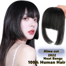 Hime cut Human Hair Blunt Bangs Clip In Human Hair Extension Fringe Neat Bangs