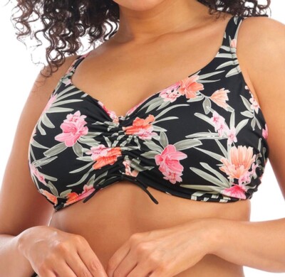 Elomi Dark Tropics Bikini Oberteil Schwarz Gr.38F Vollschale Crop Balconette BH 800106