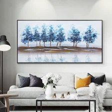 Abstract Painting Hand Painted Oil Painting On Canvas Blue Trees Painting
