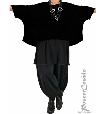 PoCo LAGENLOOK Überwurf Shirt schwarz 44 46 48 50 52 54 56 58 L-XL-XXL-XXXL