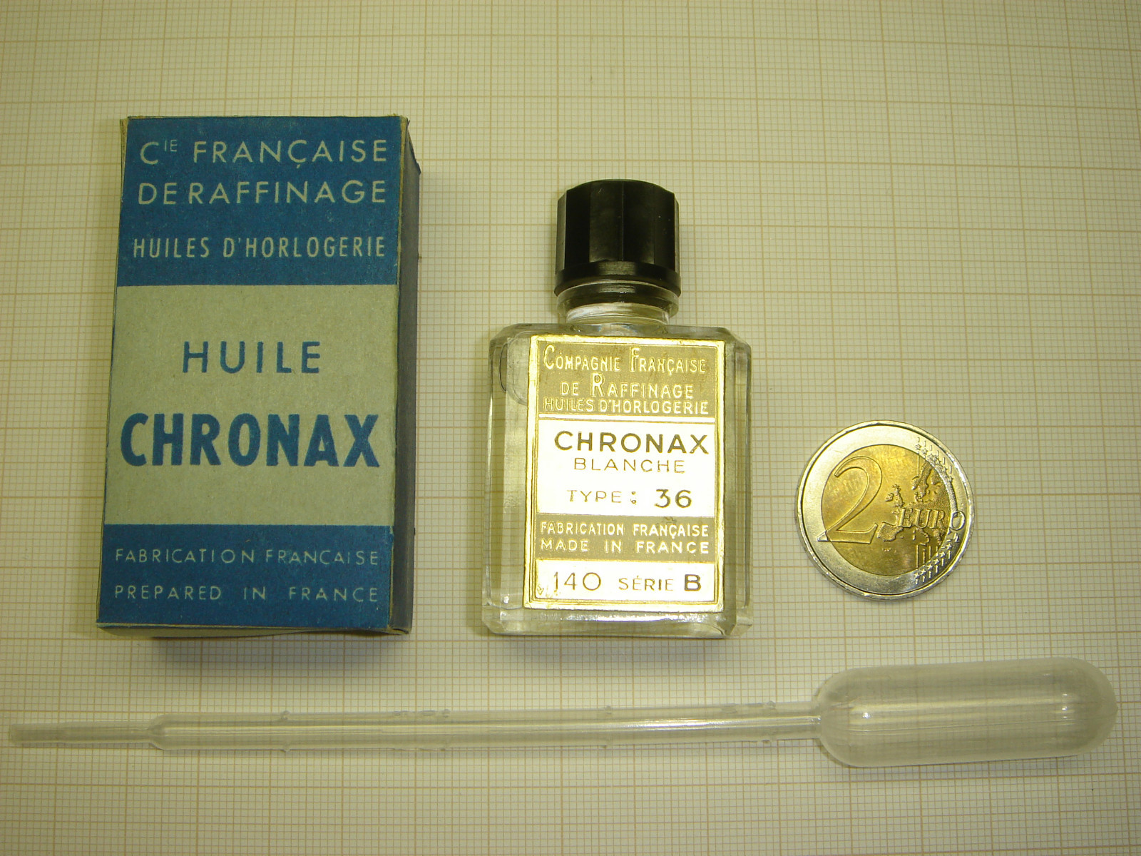 Huile blanche Chronax Type B N°36 anti-gommage pour balanciers de montre