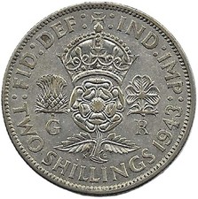 UK 1943Silver Two Shillings (Florin) Coin King George VI Circulated KM855 VF+