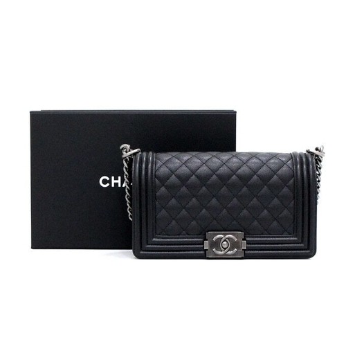 CHANEL Boy Medium Flap Silver Chain Shoulder Bag A67086 152892796