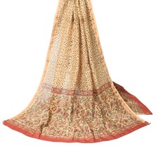 Sushila Vintage Hand Block Printed Dupatta 100 Pure Cotton Silk Brown Long Stole