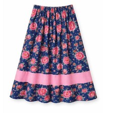 Handmade Vintage Blue Floral Maxi Skirt Pink Border Cottagecore Boho Romantic