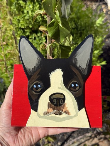 Boutique Art Gallery Wood Painted Boston Terrier Box Signed Robert & Rachel