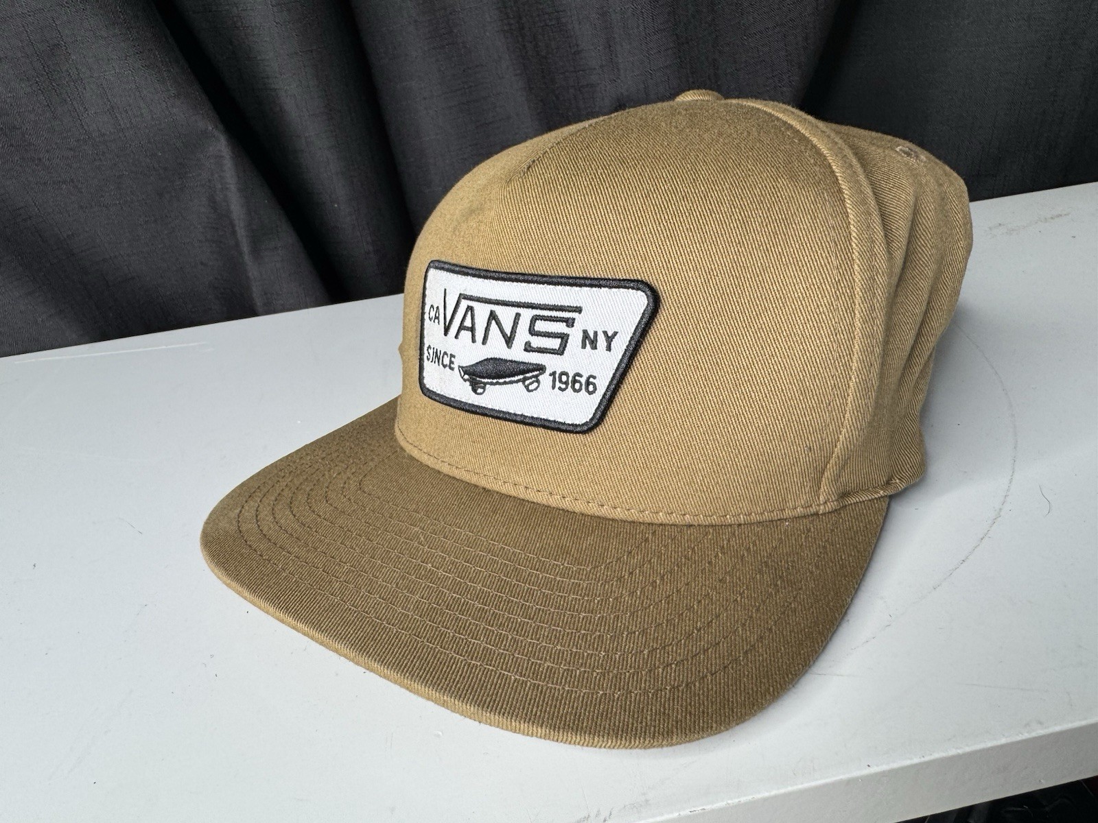 VANS Embroidered Snap-Back Hat Cap Flat Bill, Tan… - image 1