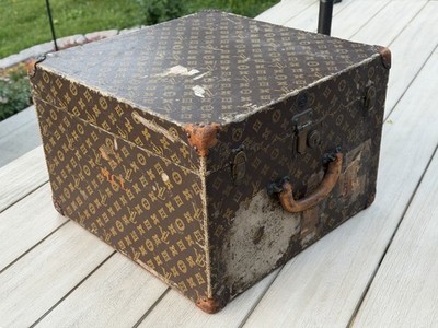 Louis Vuitton Antique Cube Trunk Hat Box Monogram Canvas Suitcase Luggage Rare