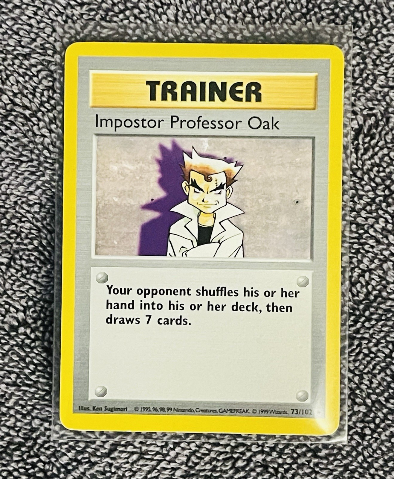 VNTG Pokemon Imposter Professor Oak Shadowless Trainer Card 73/102 WTOC 1999 NM