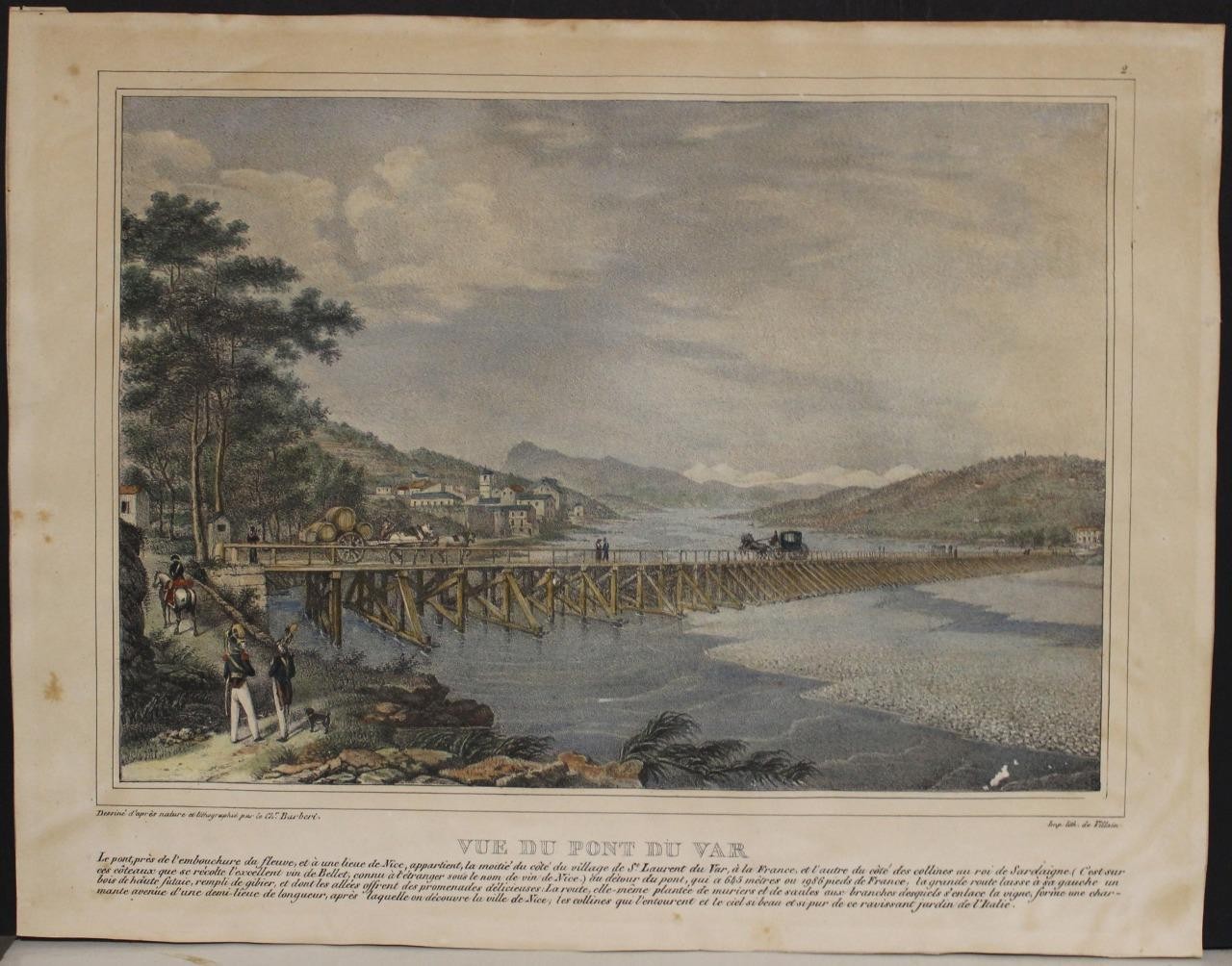 PONT DU VAR FRANCE 1834 BABERI UNUSUAL ANTIQUE ORIGINAL LITHOGRAPHICVIEW
