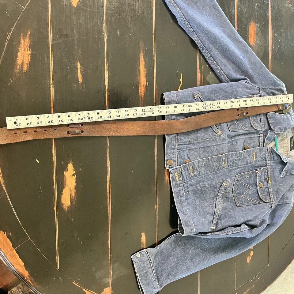Chaqueta Denim Wrangler Años 70 De Colección Talla 38 Pequeña Cuerda Escritura Etiqueta Negra Ribete Foto 3 de 4