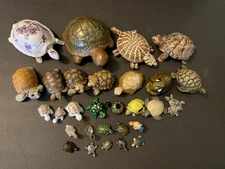 Vintage Lot Of  29 Turtles Ceramic Stone Pewter Glass Etc Miniature Figurines