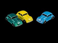 x3 Midgetoy Volkswagen Beetle Bug Lot Blue Green Yellow Diecast Cars Vintage
