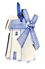 Molino de viento holandés de porcelana azul de Delft Blueberry Muffins adorno de Navidad