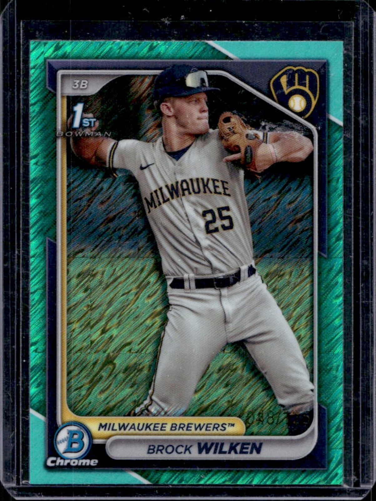 2024 Bowman Brock Wilken Chrome Aqua Shimmer Refractor 1st #/125 Brewers