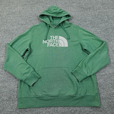 The North Face Hoodie Mens Large Green Pullover Fleece Hooded Logo Drawstring
