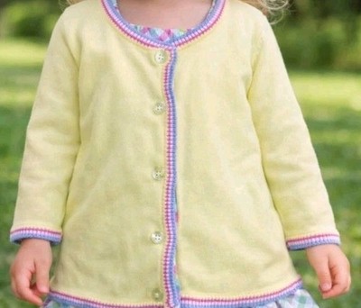 Toddler Girls Talbots Cotton Sweater Pastel Green W Pink Purple Trim Sz 2 24mo