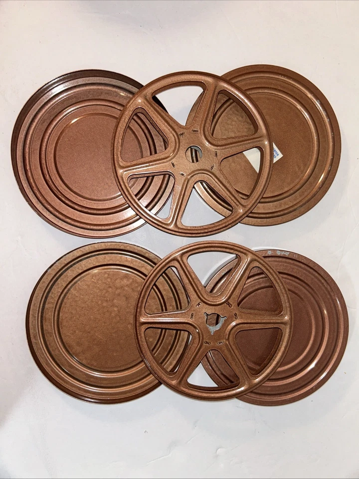 2 carretes de película metálica vacíos de colección de 5" 8 mm y estuche proyector de películas bronce dorado Foto 2 de 4