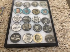Vintage 20 lampeggianti spille politiche collezione istantanea JFK, Ike, Reagan + altro