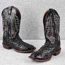Lucchese Ostrich Boots Mens 8.5 2E EE Full Quill Black Leather Cowboy Rodeo