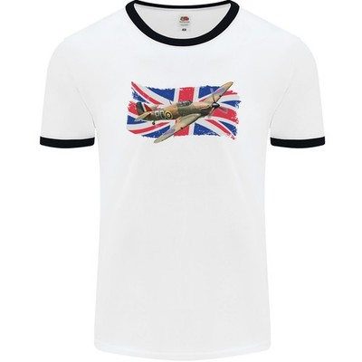 Hawker Hurricane Herren Ringer T-Shirt Union Jack Slim Baumwolle