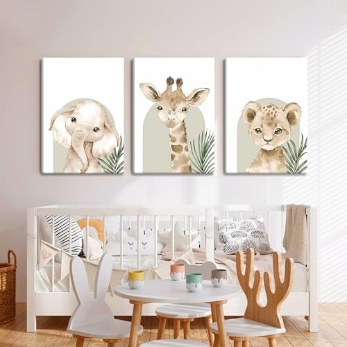 Nursery Wall Decor Set of 3, 16L" x 12W" Wild Animal Portrait Wrapped Canvas - Picture 7 of 7