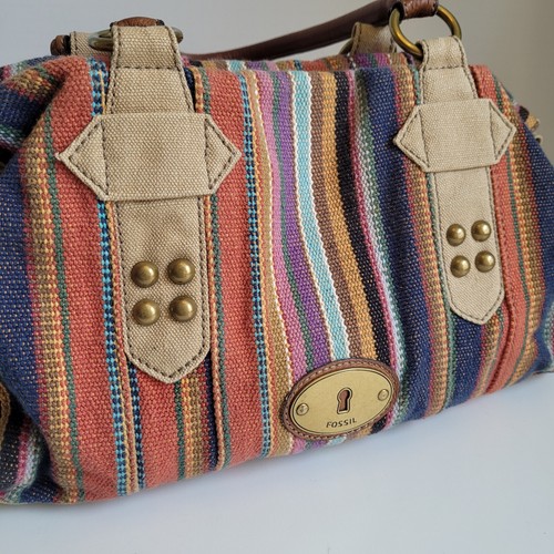 Fossil Keyper Maddox Striped Tapestry Satchel Purse Boho Large  See Descript! - Picture 22 of 23