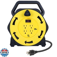T-JOAN Retractable Extension Cord Reel with 25 FT Power Cord,Hand