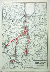 Chicago & Eastern Illinois Railway - Original 1927 System Map by Poor's