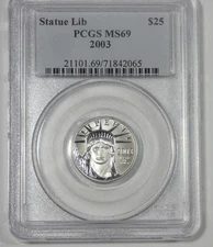 2003 $25 Statue of Liberty American Platinum Eagle 1/4 oz PCGS MS 69