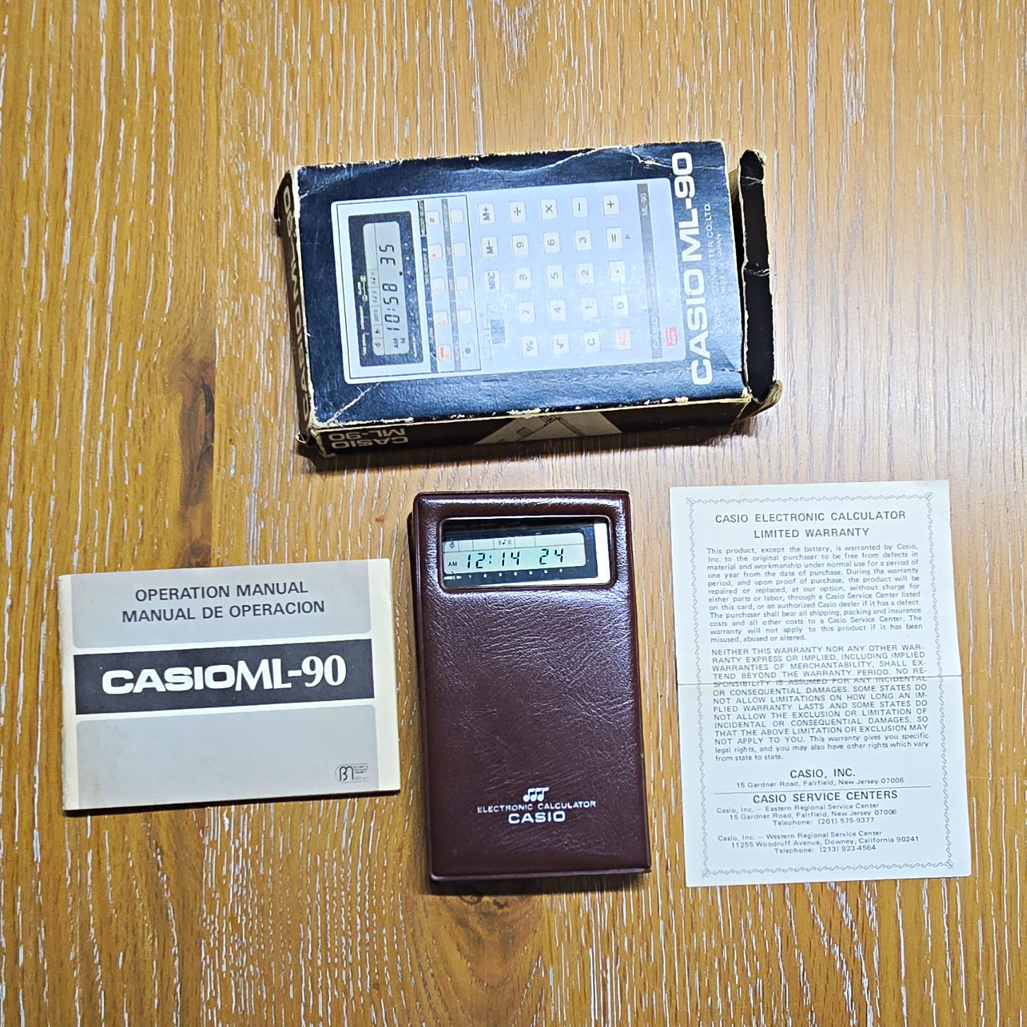 Casio ML-90 Pocket Basic Calculator LCD Alarm Clock w/ Case Box Manual