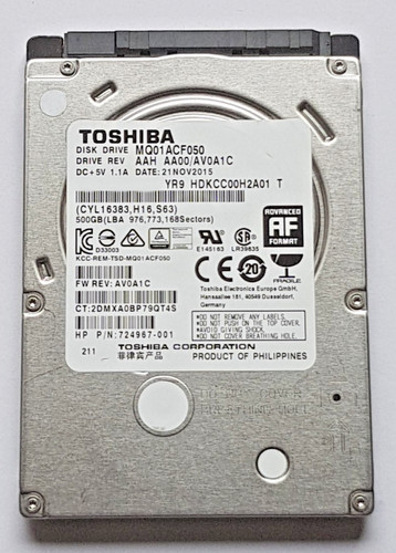 500 GB SATA Toshiba MQ01ACF050 7200rpm 16MB HDD 2.5" interne Festplatte