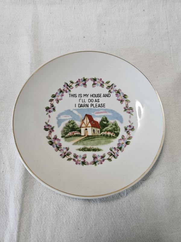 Vintage Decorative "This Is My House I'll Do As I Darn Please" Hanging Plate 