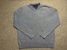 Tommy Hilfiger Sweater Mens Large Blue 100 Cotton Crewneck Logo Pullover Knit