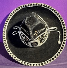 Vintage 1970's Authentic Mexican Childs Sombrero black Velvet with silver Thread