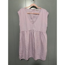 Madewell Purple Linen Relaxed Empire-Waist Sleeveless Minimalist Mini Dress L