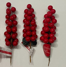 ASHLAND CHRISTMAS RED HOLLY BERRY PICKS TREE CRAFT FLORAL LOT OF 3 FREE SHIP
