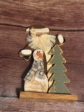 Rustic Wood Christmas Decor Figure Santa Snowman