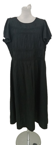 M&S Women's Dress Size 16 Black Ruched Flutter Sleeves Midi Used