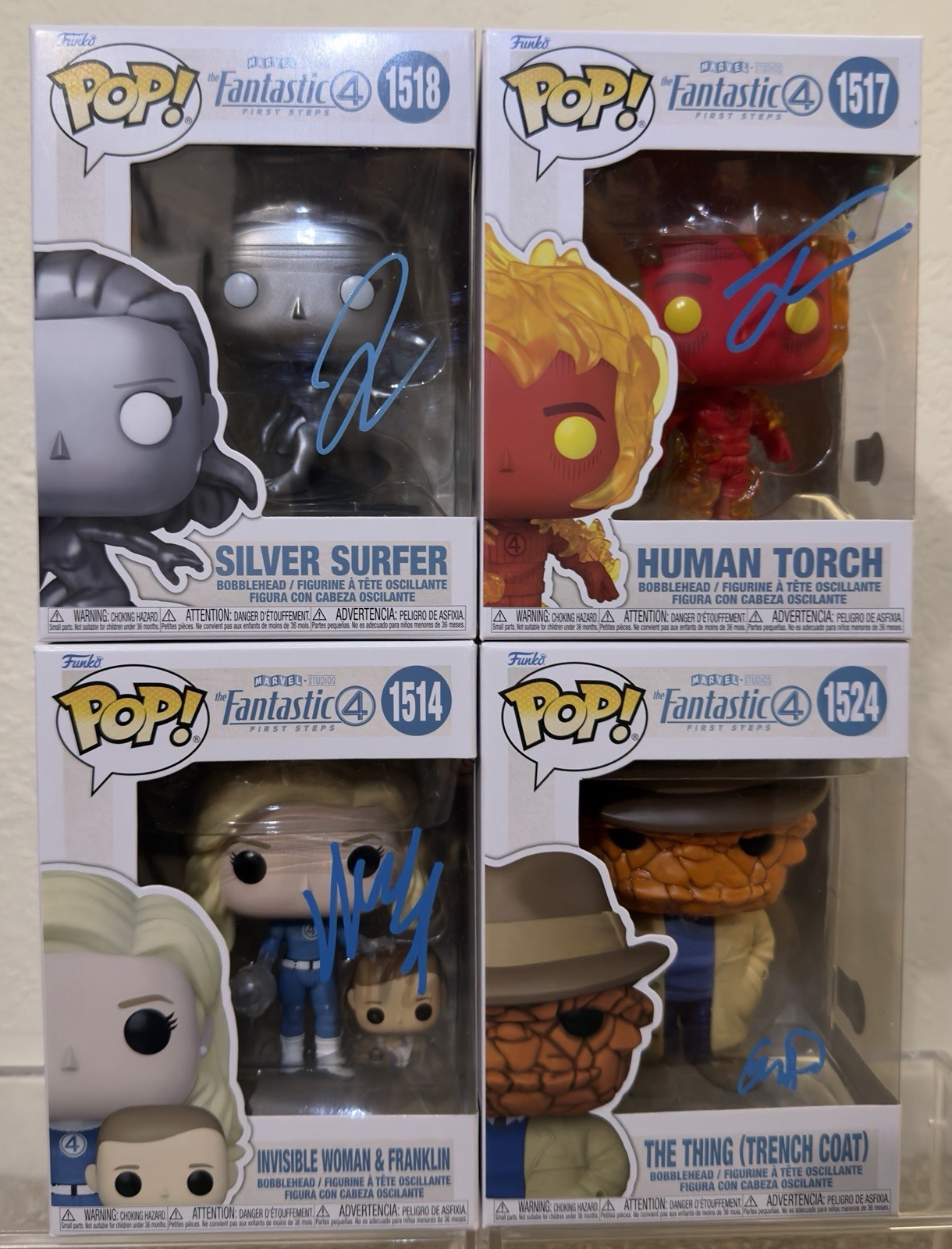 Marvel Fantastic 4 Antorcha Humana Mujer Invisible La Cosa Firmado Funko Pops Certificado de Autenticidad