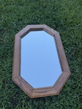 Vintage Octagon Wooden Mirror Cottagecore Boho Cabin