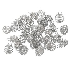 Spiral Bead Cages Pendant, 50Pcs 8x9mm Spring Stone Holder Silver Tone