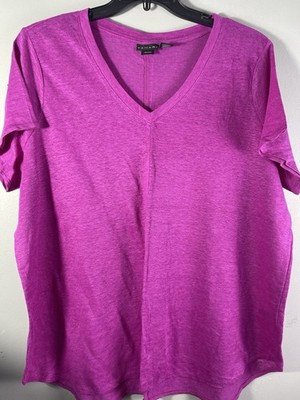 TAHARI~Women's 100% Linen Pullover Short Sleeves Top/Blouse ~Size 2X-Dark Pink