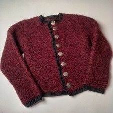 Austrian Boiled Wool Cardigan Sweater Youth Salzburg Button Up Maroon Knit READ