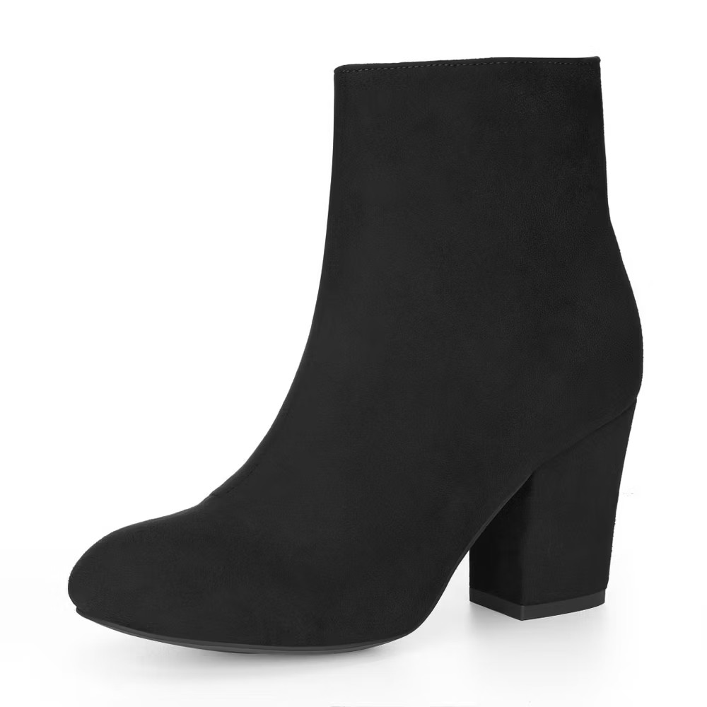 Allegra K Women's Round Toe Side Zipper Block Heel Ankle Booties 8