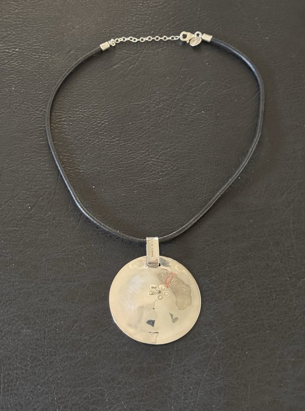Robert Lee Morris RLM Studio Sterling ONE WORLD Pendant Leather Cord Necklace