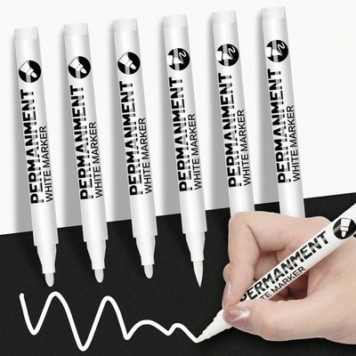 6 Stück Permanent Marker Weiß, 1-5mm Fadenbreite Acrylstifte Weiß, Wasserfest Sc
