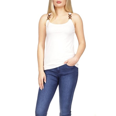 Michael Kors Women White Cotton Casual Slim Party Three-Ring Tank Top Size S