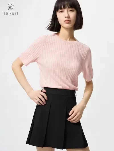 Suéter UNIQLO 3D Merino Acanalado Cuello Redondo XS-3XL 7 colores Mujer 480188 Japón Nuevo con Etiquetas Foto 2 de 4