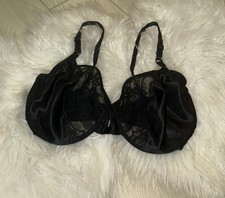 Vintage Valentino Intimo 2720 Satin Lace Bra Unlined Underwire Womens 34DD Black